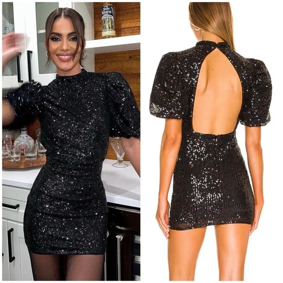 CAMILA COELHO Cassie Mini Glitter Black Dress SZ M - Picture 2 of 11